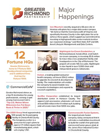 A flyer of the most recent economic development progress of the Richmond Region.