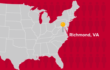 Map pin pointing Richmond, VA
