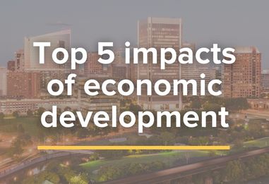 Image reads: "Top 5 impacts of economic development" over a photo of Richmond, Virginia's skyline