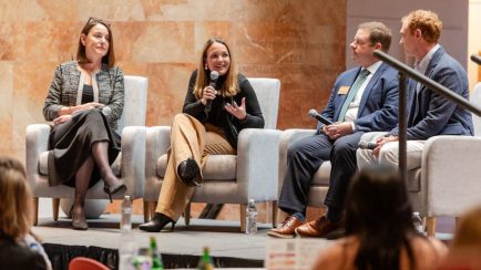 Panelists and board members from the Greater Richmond Partnership's 2025–2030 Strategic Plan launch discuss regional economic growth at the Virginia Museum of Fine Arts.