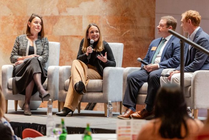 Panelists and board members from the Greater Richmond Partnership's 2025–2030 Strategic Plan launch discuss regional economic growth at the Virginia Museum of Fine Arts.