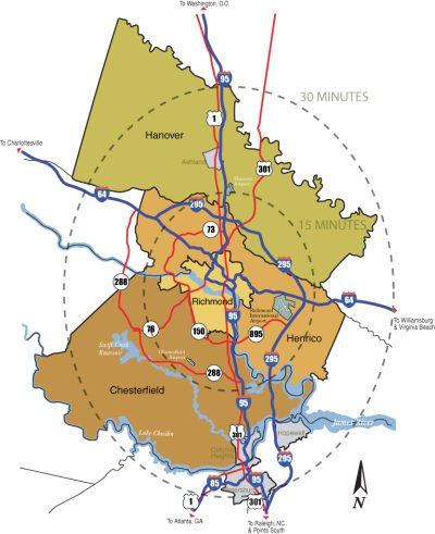 Greater Richmond Commuter times map