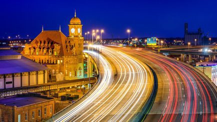 Cars passing the Main Street Station