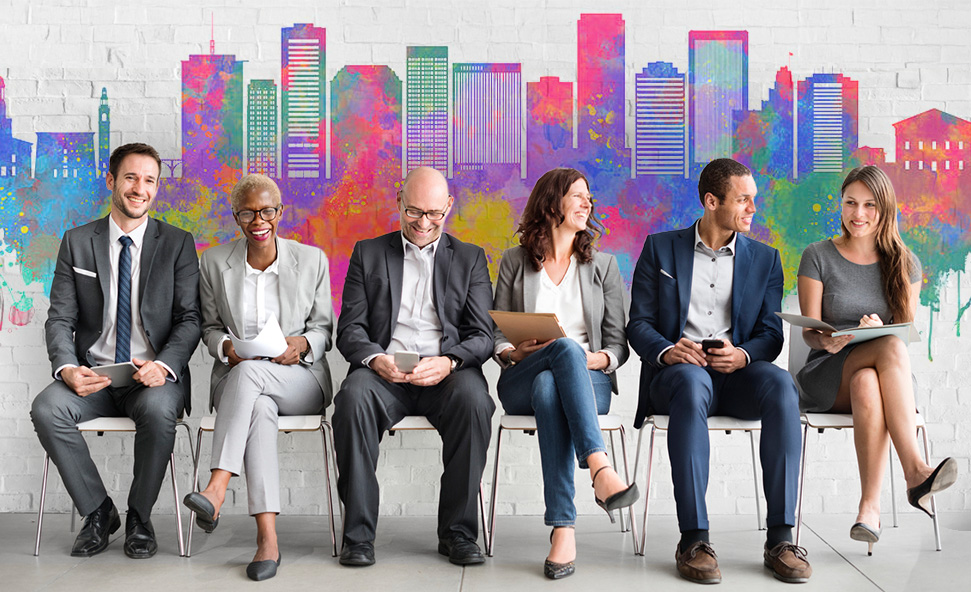 Group of diverse people are waiting for a job interview