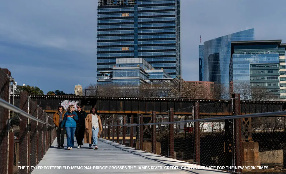 The T. Tyler Potterfield Memorial Bridge crosses the James River. Credit...Carlos Bernate for The New York Times