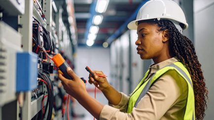 Electrician working on a data center