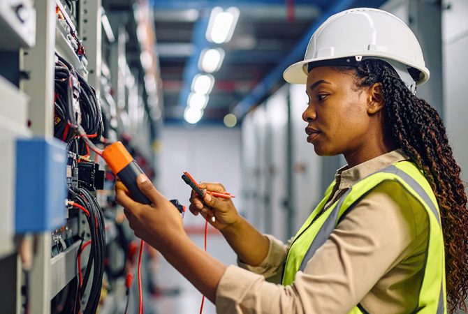 Electrician working on a data center