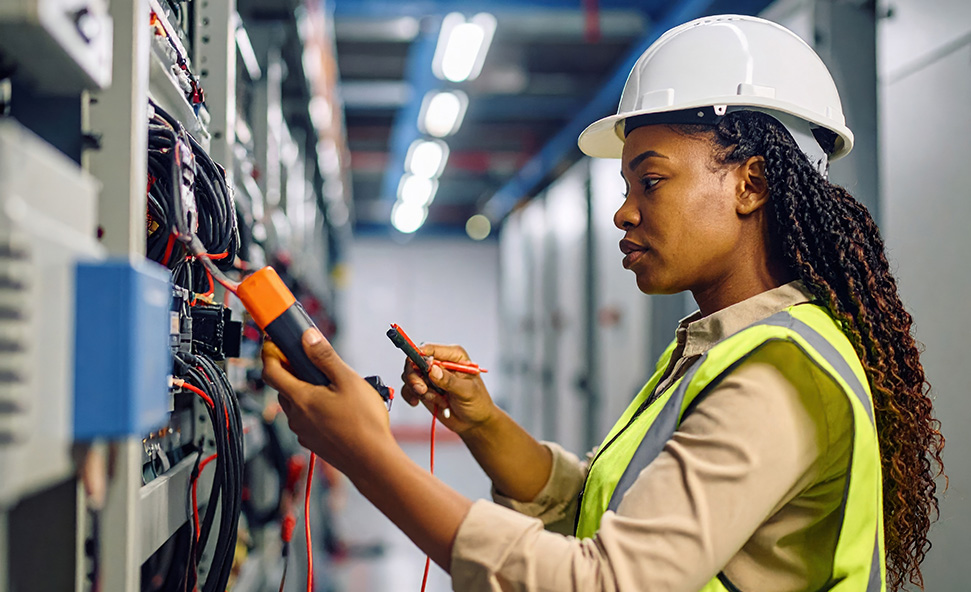 Electrician working on a data center